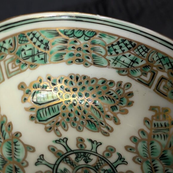 1 Green & Gold Fitzhugh Porcelain Bowl Dish Chinoiserie Preppy Grand Millennial - Picture 6 of 16